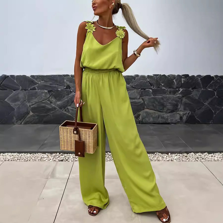 Casual Loose Women's Wear New Suspender Sleeveless Pocket Jumpsuit