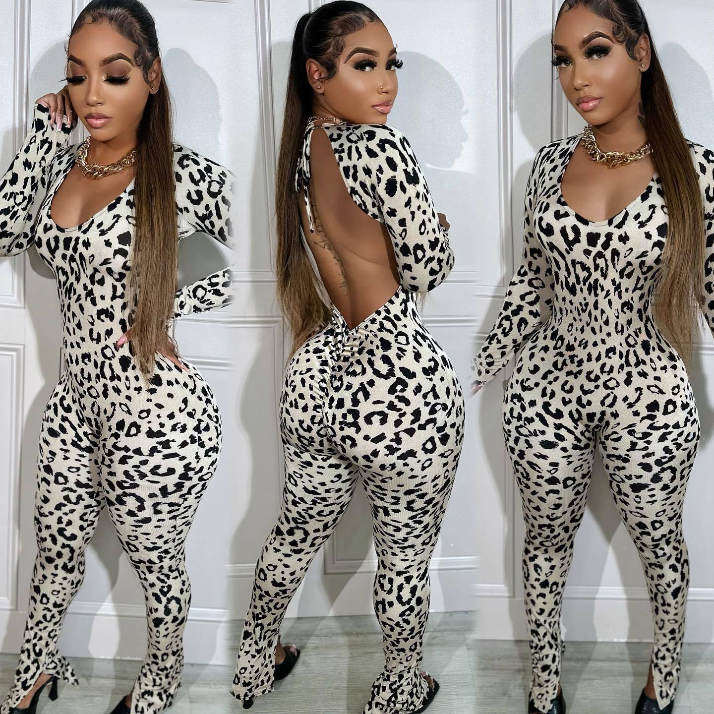 European And American Women's Clothing Casual Leopard Print Jumpsuit