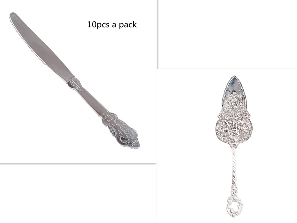 10 Disposable Plastic Electroplated Silver Cutlery Cutlery