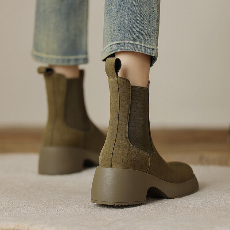 Women's Elastic Mouth Suede Platform Boots