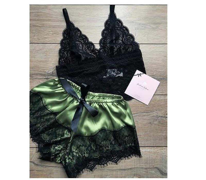 Simulation Silk Sling Princess Pajamas Sexy Two-piece Underwear