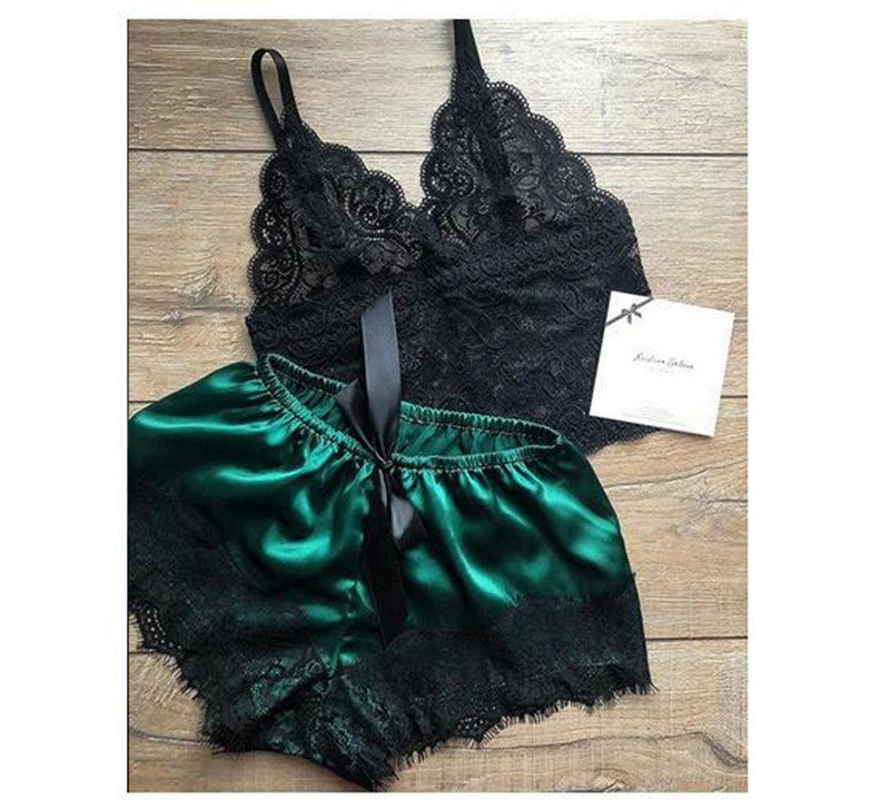 Simulation Silk Sling Princess Pajamas Sexy Two-piece Underwear