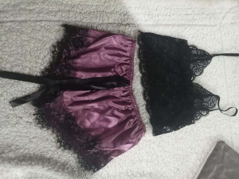Simulation Silk Sling Princess Pajamas Sexy Two-piece Underwear