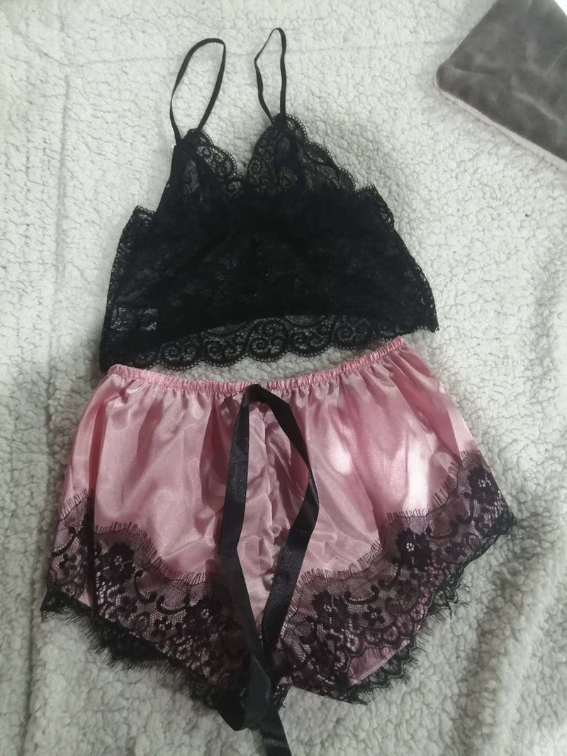 Simulation Silk Sling Princess Pajamas Sexy Two-piece Underwear