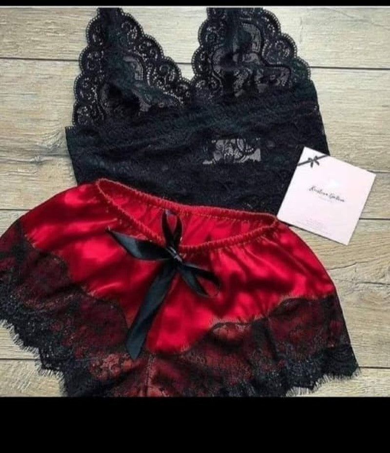 Simulation Silk Sling Princess Pajamas Sexy Two-piece Underwear