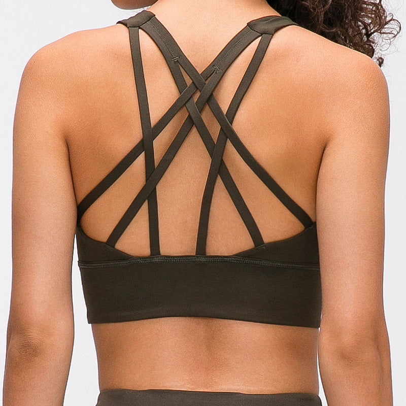 Women's Solid Color Training Fitness Bra Shockproof Gathering Sports Underwear