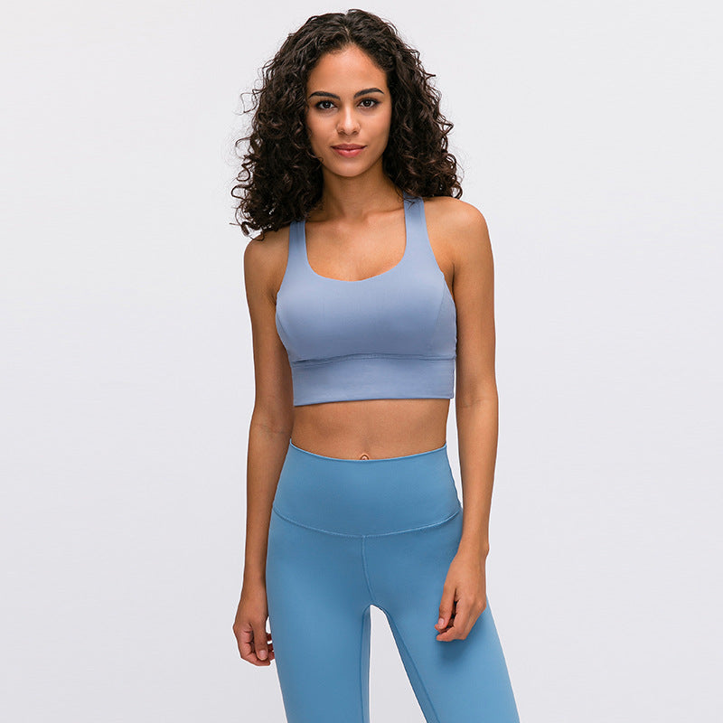 Women's Solid Color Training Fitness Bra Shockproof Gathering Sports Underwear