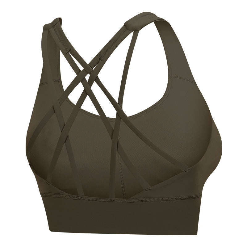 Women's Solid Color Training Fitness Bra Shockproof Gathering Sports Underwear