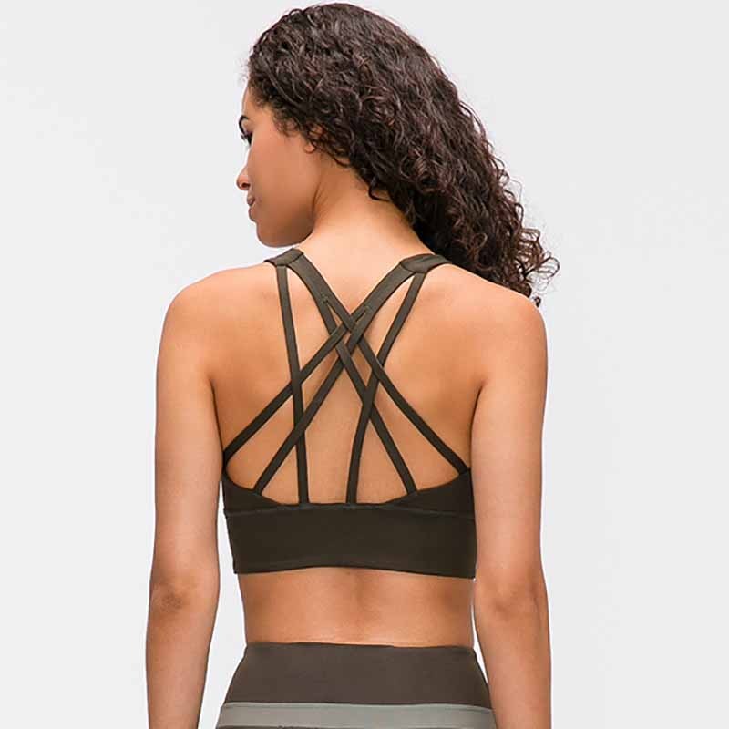 Women's Solid Color Training Fitness Bra Shockproof Gathering Sports Underwear