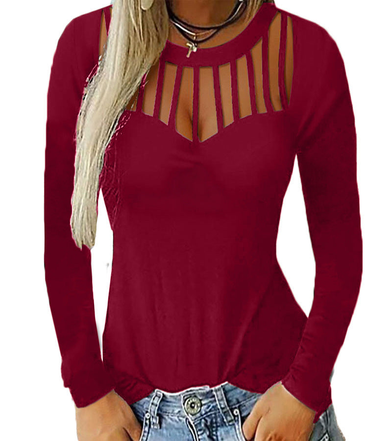 Women's Sexy Hollow Long Sleeved T Shirt Top