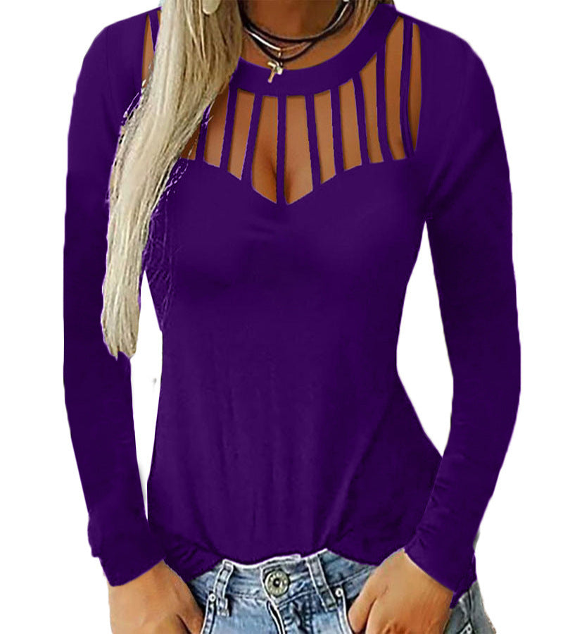 Women's Sexy Hollow Long Sleeved T Shirt Top