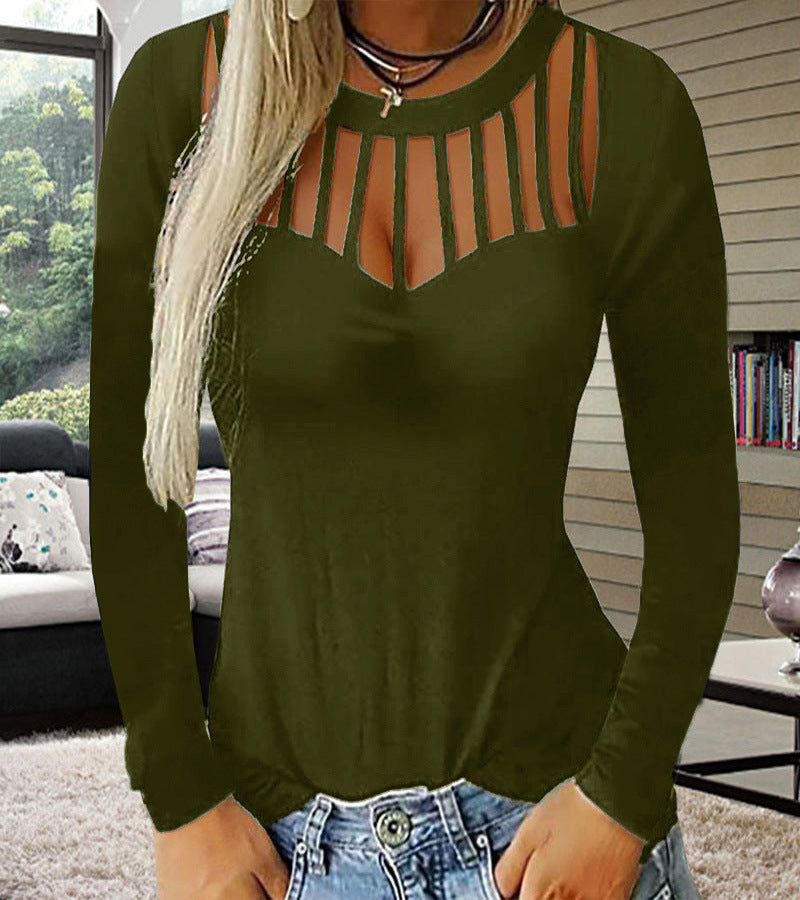Women's Sexy Hollow Long Sleeved T Shirt Top