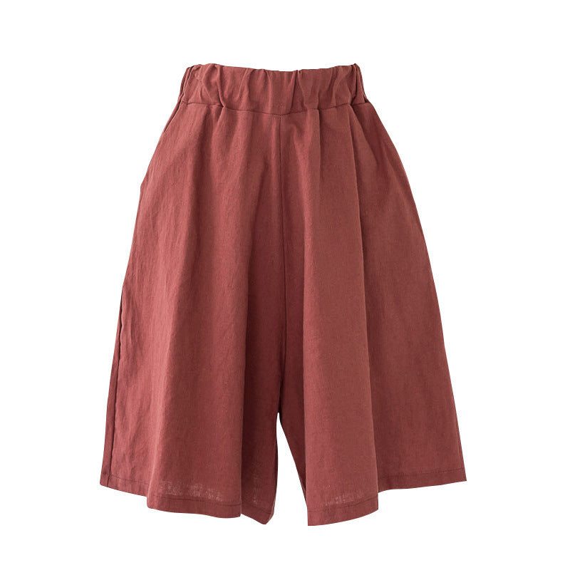 Fashion Casual Ladies Cotton And Linen Five-Point Pants
