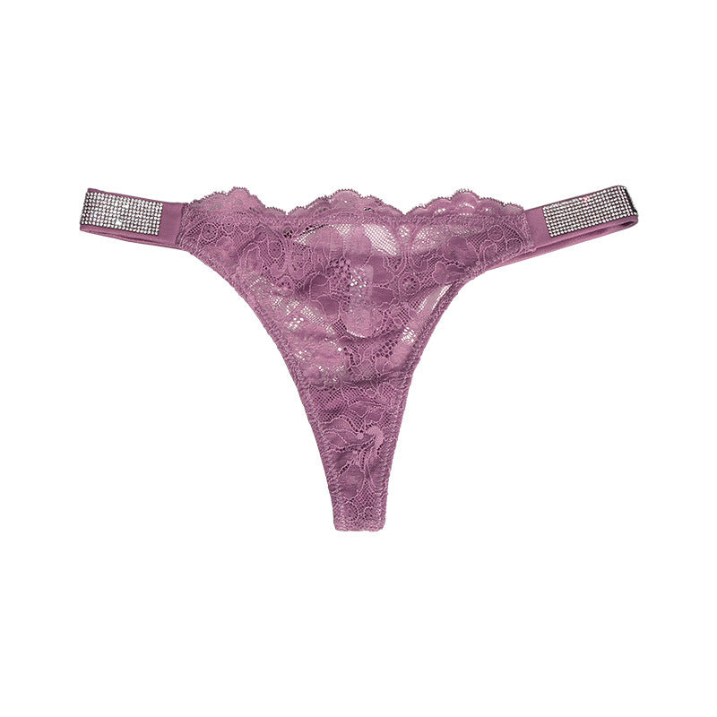 Sexy Lace Rhinestone Panties Ladies Sports Fitness High Fork Bikini T Pants Hip Thong Thong