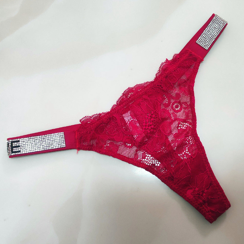 Sexy Lace Rhinestone Panties Ladies Sports Fitness High Fork Bikini T Pants Hip Thong Thong