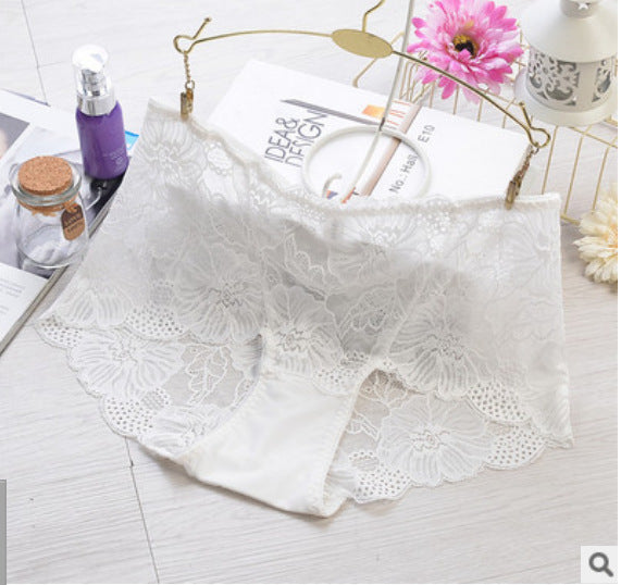 Mid-waist Lace Panties Feminine Transparent Large Size Women's High-waisted Abdomen Seamless Briefs