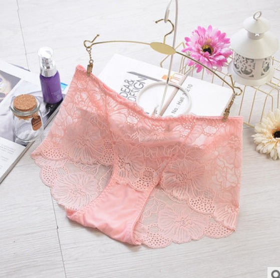 Mid-waist Lace Panties Feminine Transparent Large Size Women's High-waisted Abdomen Seamless Briefs