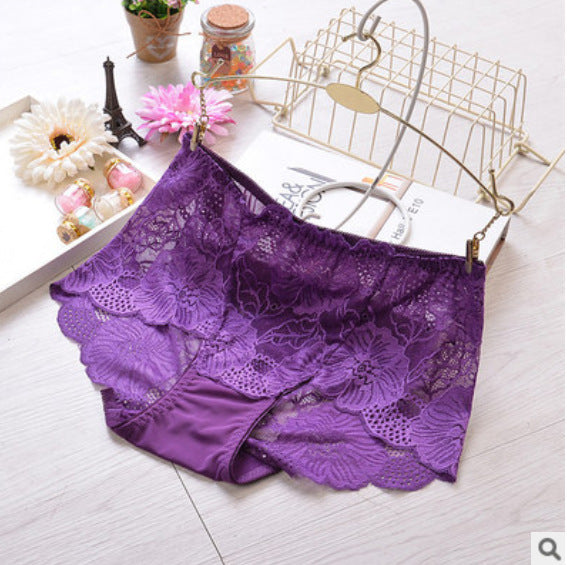 Mid-waist Lace Panties Feminine Transparent Large Size Women's High-waisted Abdomen Seamless Briefs