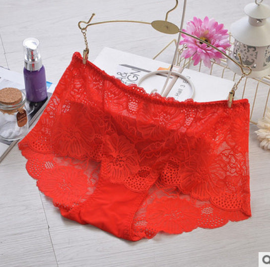 Mid-waist Lace Panties Feminine Transparent Large Size Women's High-waisted Abdomen Seamless Briefs