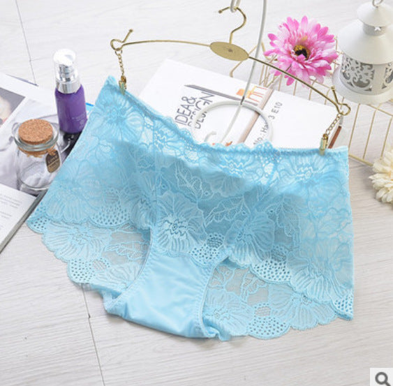 Mid-waist Lace Panties Feminine Transparent Large Size Women's High-waisted Abdomen Seamless Briefs
