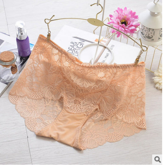 Mid-waist Lace Panties Feminine Transparent Large Size Women's High-waisted Abdomen Seamless Briefs