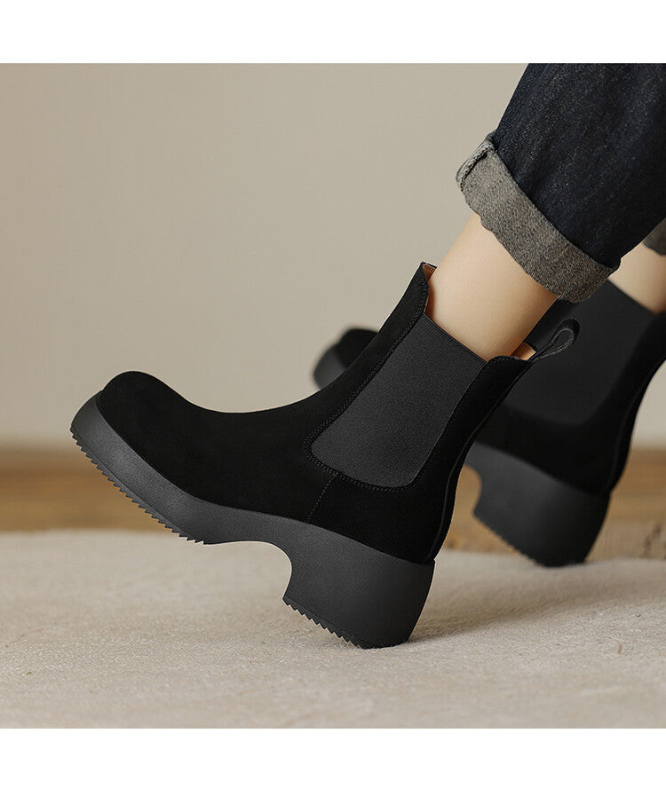 Women's Elastic Mouth Suede Platform Boots