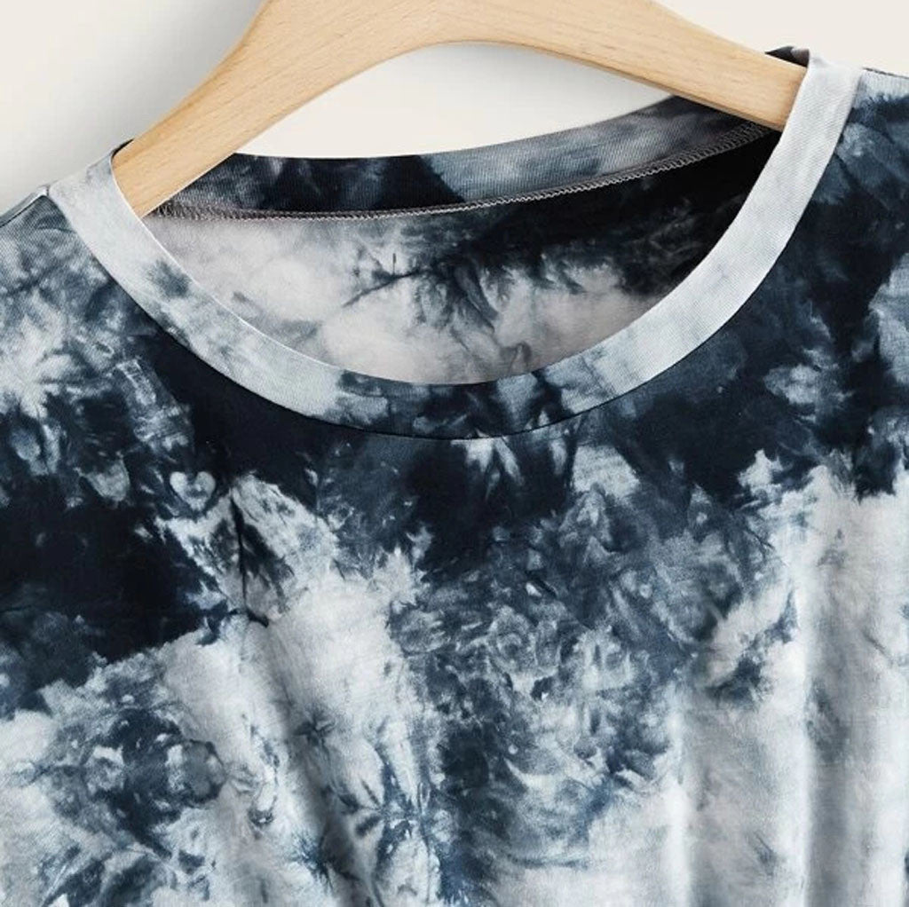 European And American Ink Women'S Tie-Dye Short-Sleeved Loose Irregular Top T-Shirt