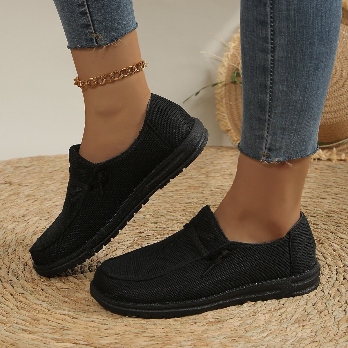Women's Casual Lace Up Flat Plus Size Slip-on Loafers