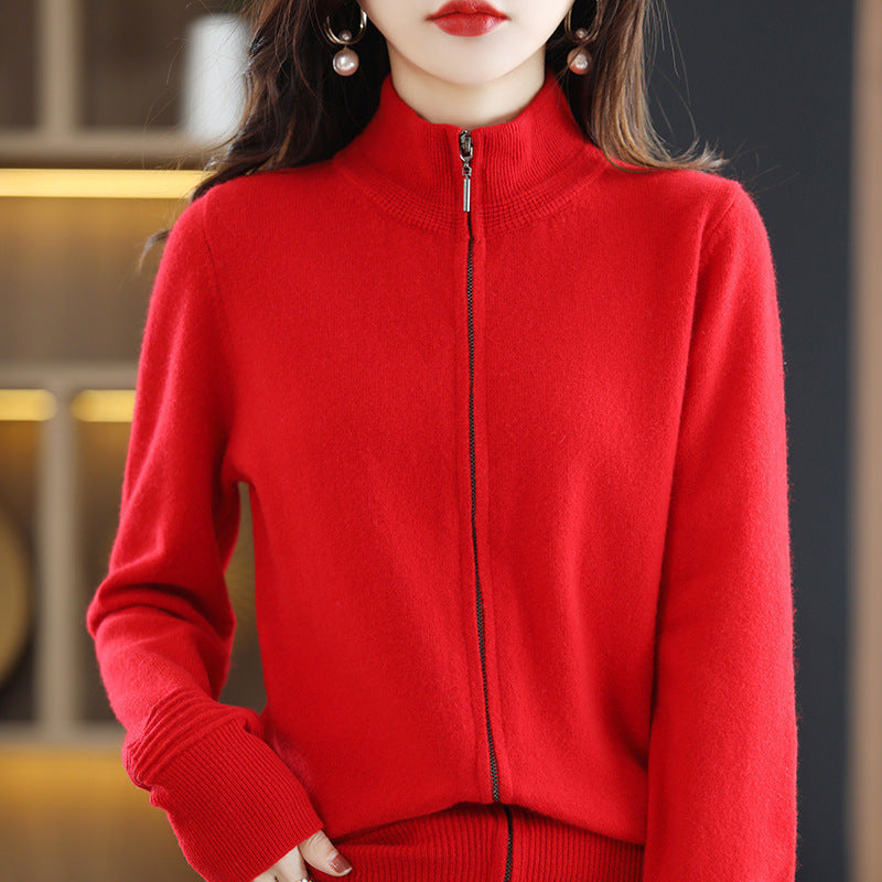 Women's Zipper Knitted Cardigan Loose Temperament Coat