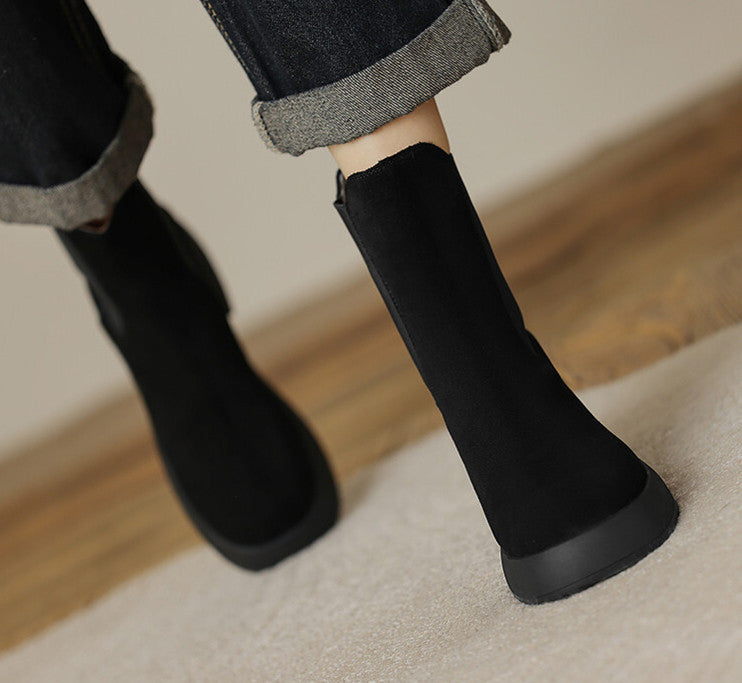 Women's Elastic Mouth Suede Platform Boots