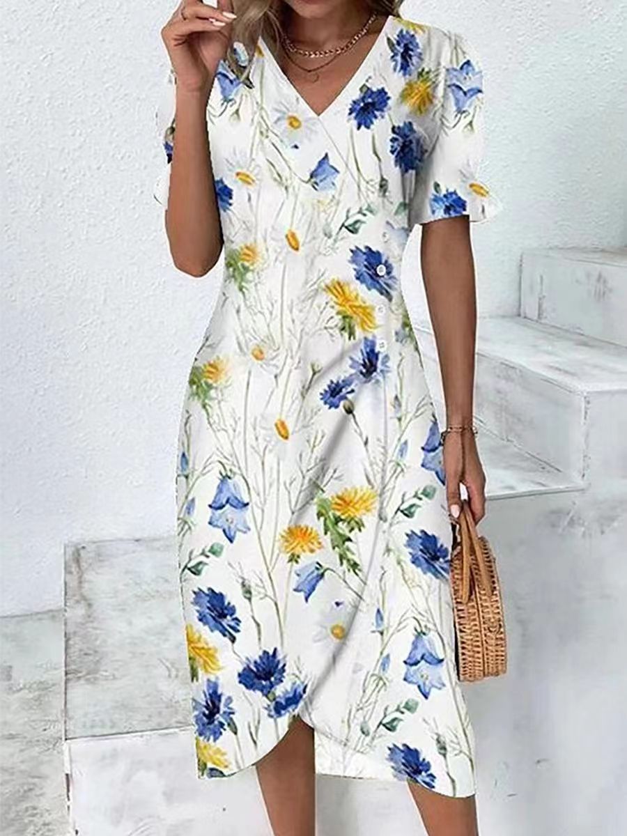 Women's V-neck Floral Print Dress