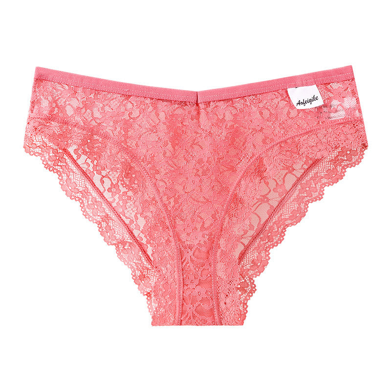 Women's Lace Panties Pure Desire Mid-waist Breathable Traceless Sexy Hollow Mesh Cotton Crotch Briefs