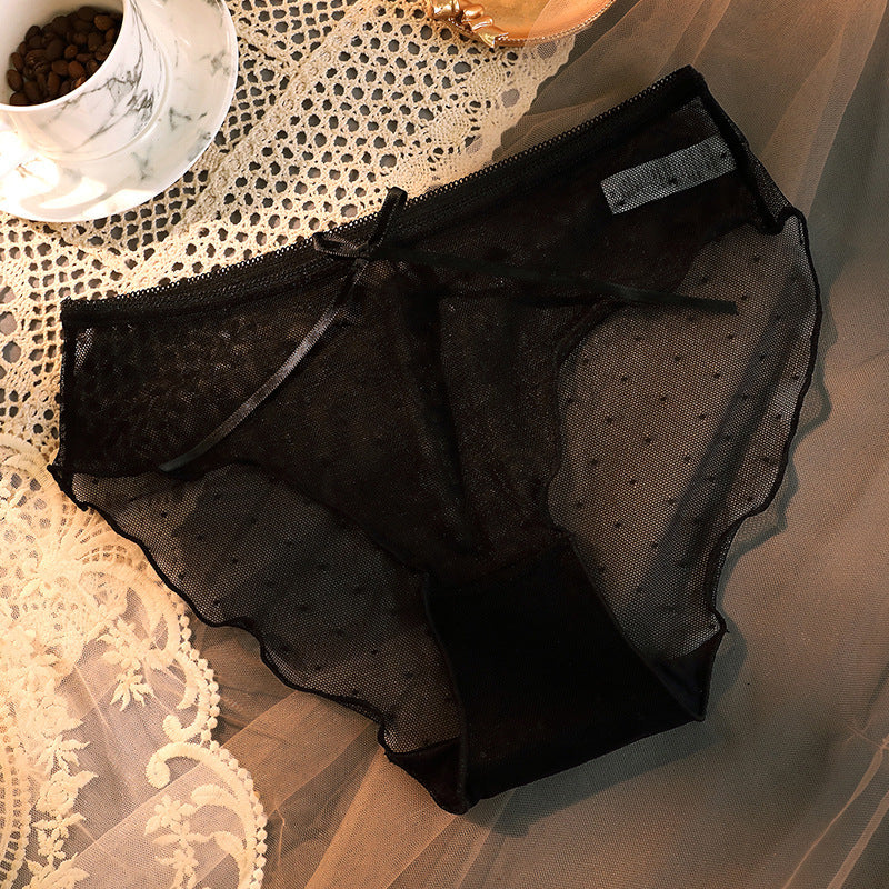 Transparent Underwear Confused Mesh Hot Lace Bow Ruffled Classic Briefs