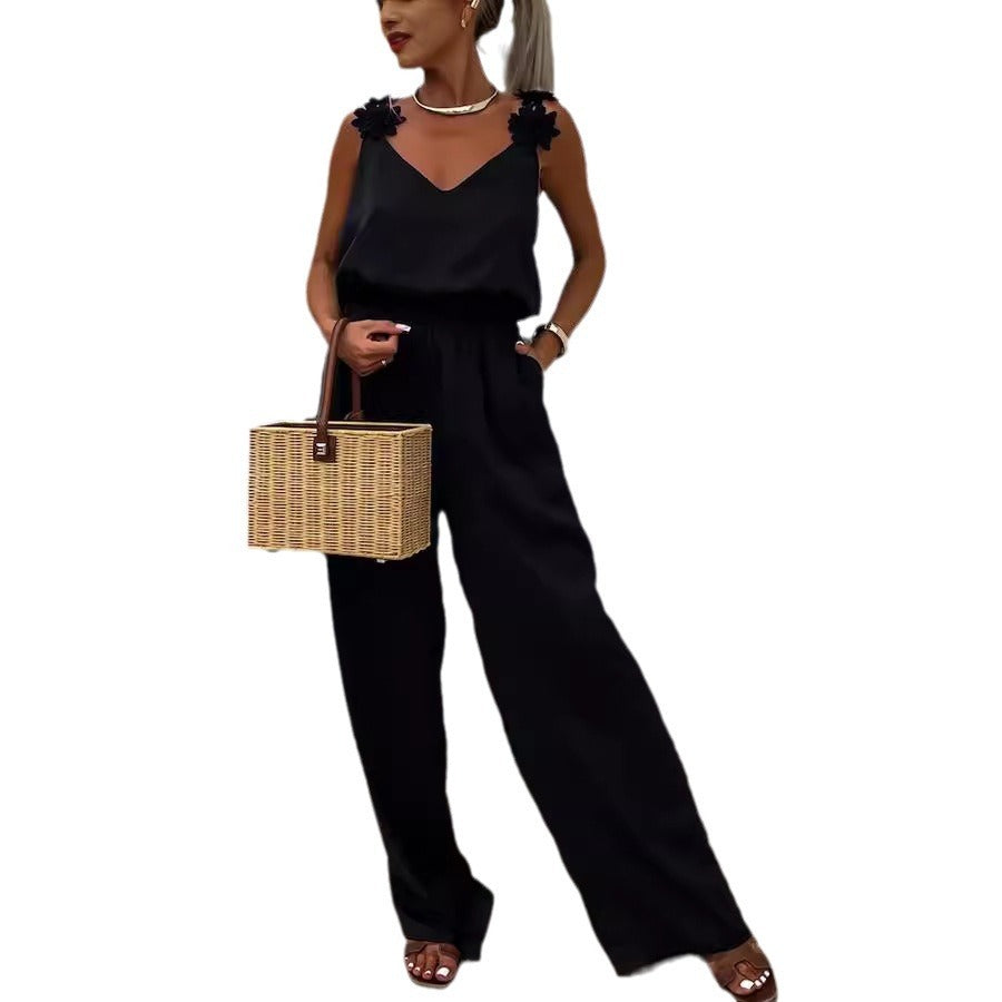 Casual Loose Women's Wear New Suspender Sleeveless Pocket Jumpsuit