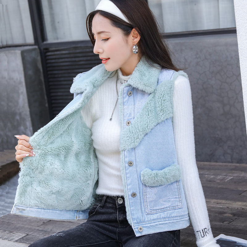 Korean Style Loose Winter Denim Vest