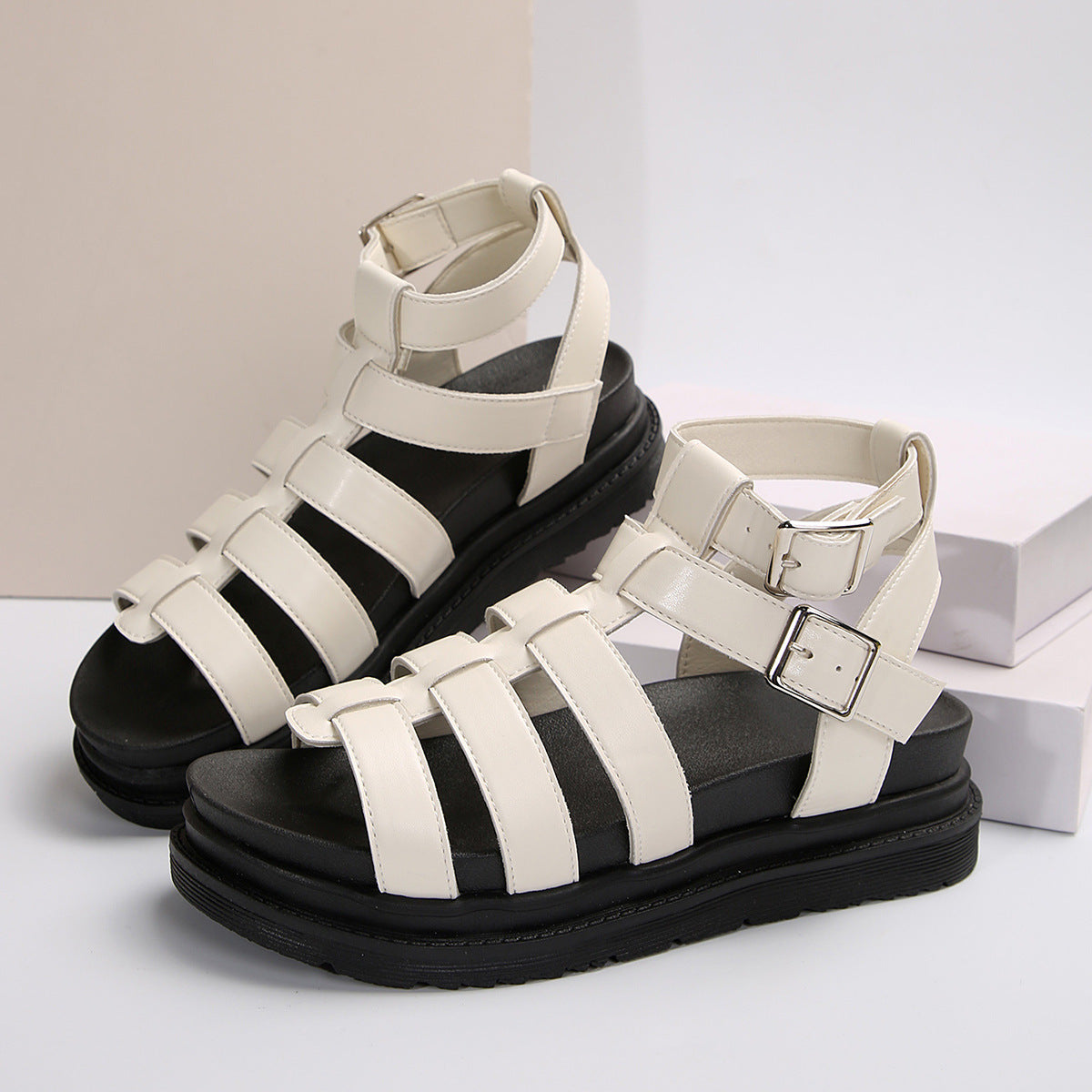 Hollow-out Belt Buckle Platform Pig Cage Sandals Women's Foreign Trade Roman Shoes