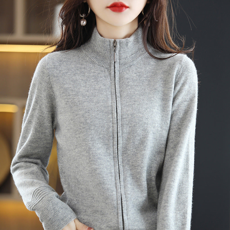 Women's Zipper Knitted Cardigan Loose Temperament Coat