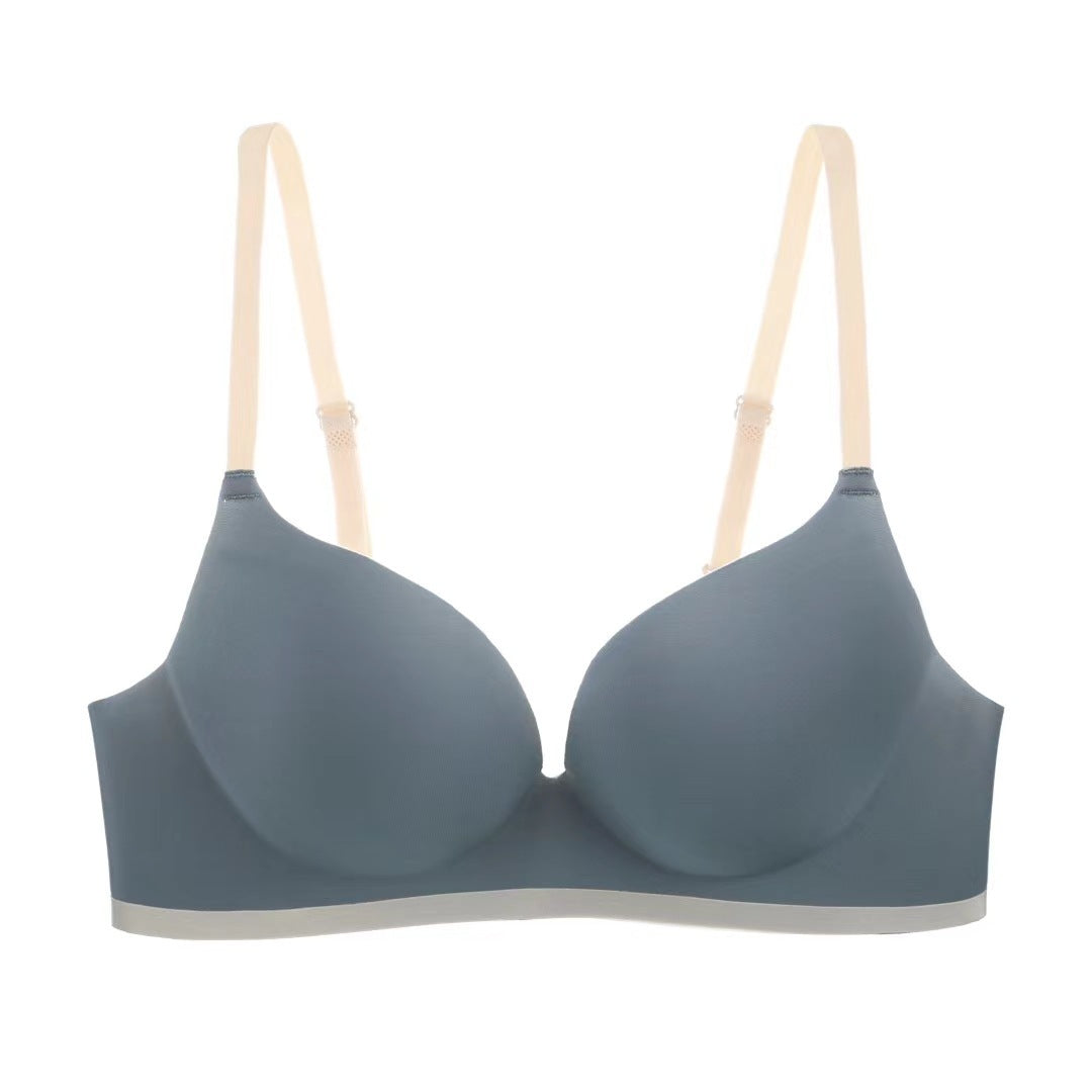 Seamless One-piece Contrast Color Gather And Gather Breast Underwear