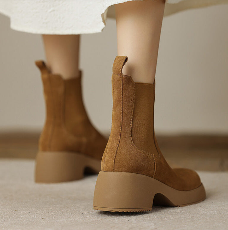 Women's Elastic Mouth Suede Platform Boots