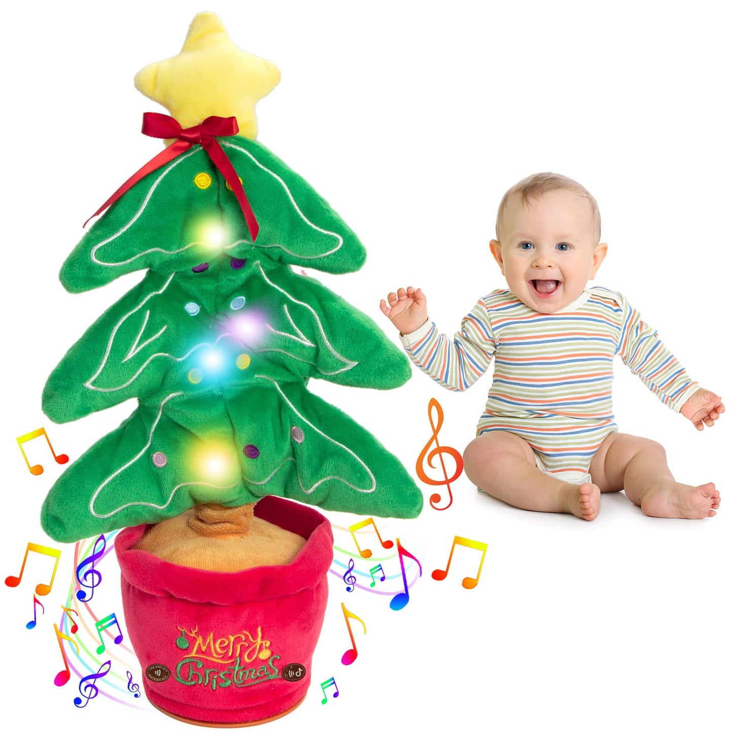 Dancing Christmas Toys Funny Tree Repeat Talking Electronic Plush Toys Can Sing Record Lighten Early Education Funny Gift Christmas