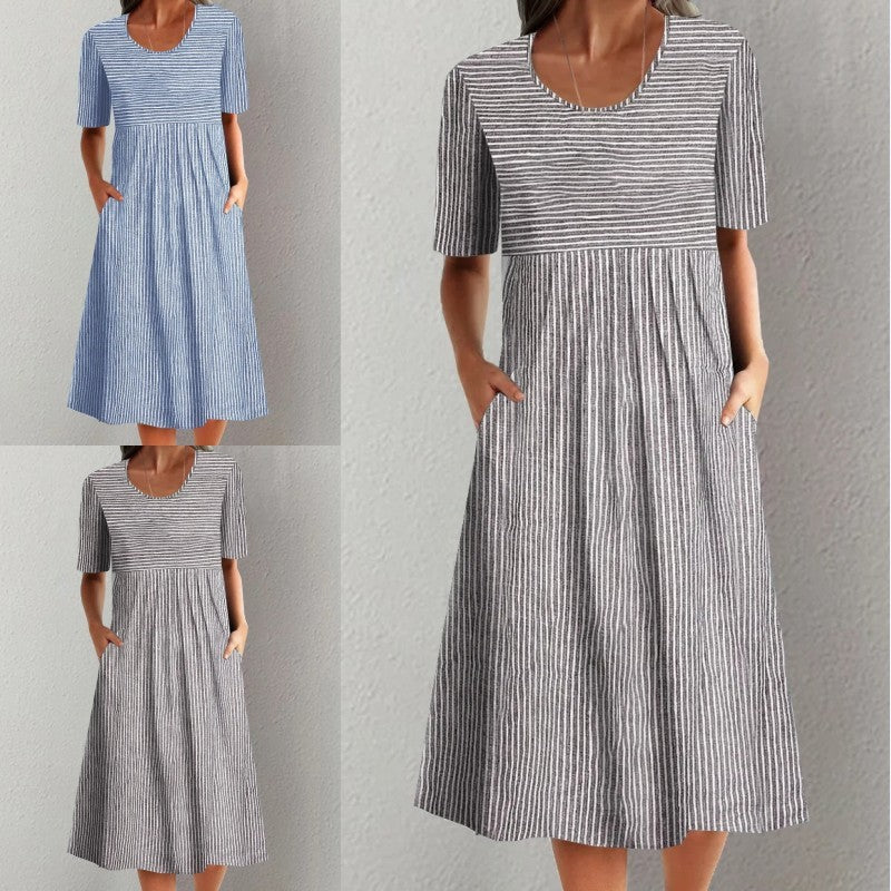 Casual Printed Round Neck Short Sleeve Dress