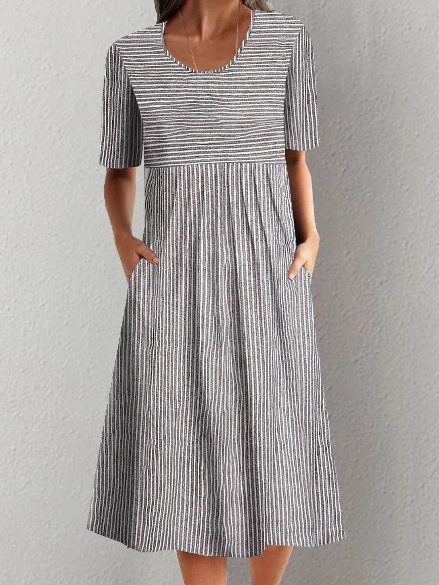 Casual Printed Round Neck Short Sleeve Dress
