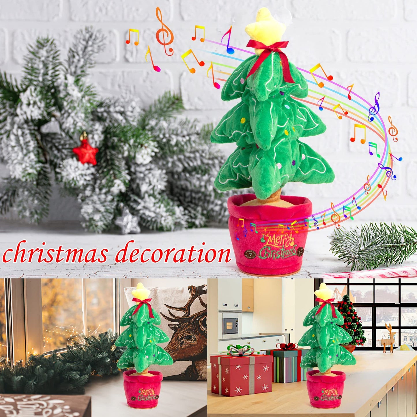 Dancing Christmas Toys Funny Tree Repeat Talking Electronic Plush Toys Can Sing Record Lighten Early Education Funny Gift Christmas