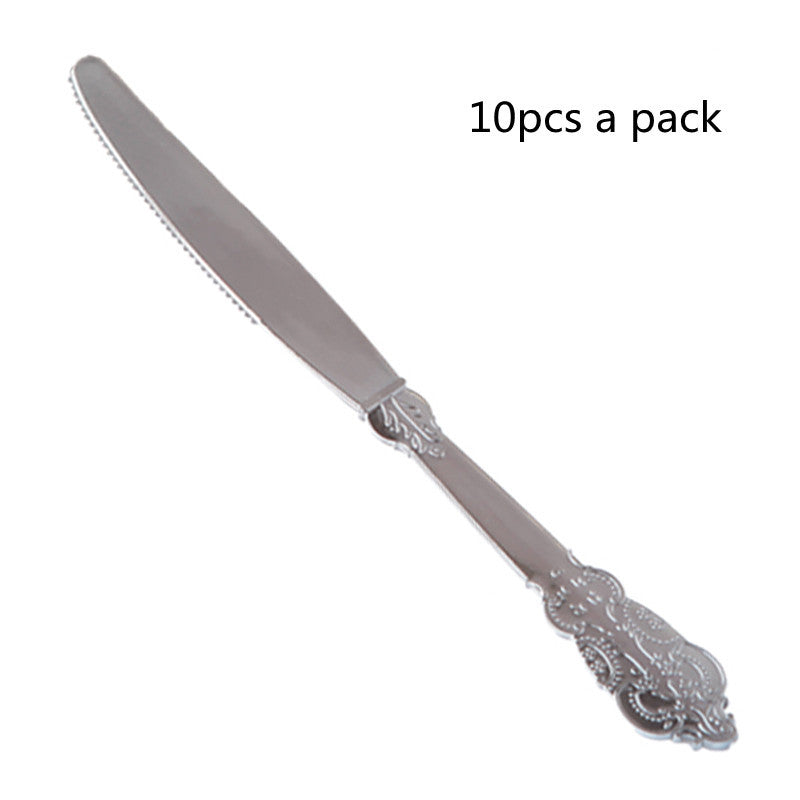 10 Disposable Plastic Electroplated Silver Cutlery Cutlery