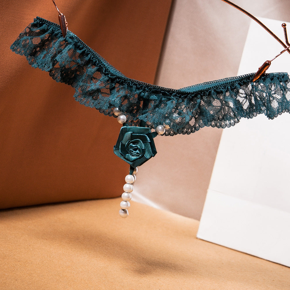 Original Handmade Rose Hot T-back Female Flirting Pearl Seduction Lace Lace Wedding Panties