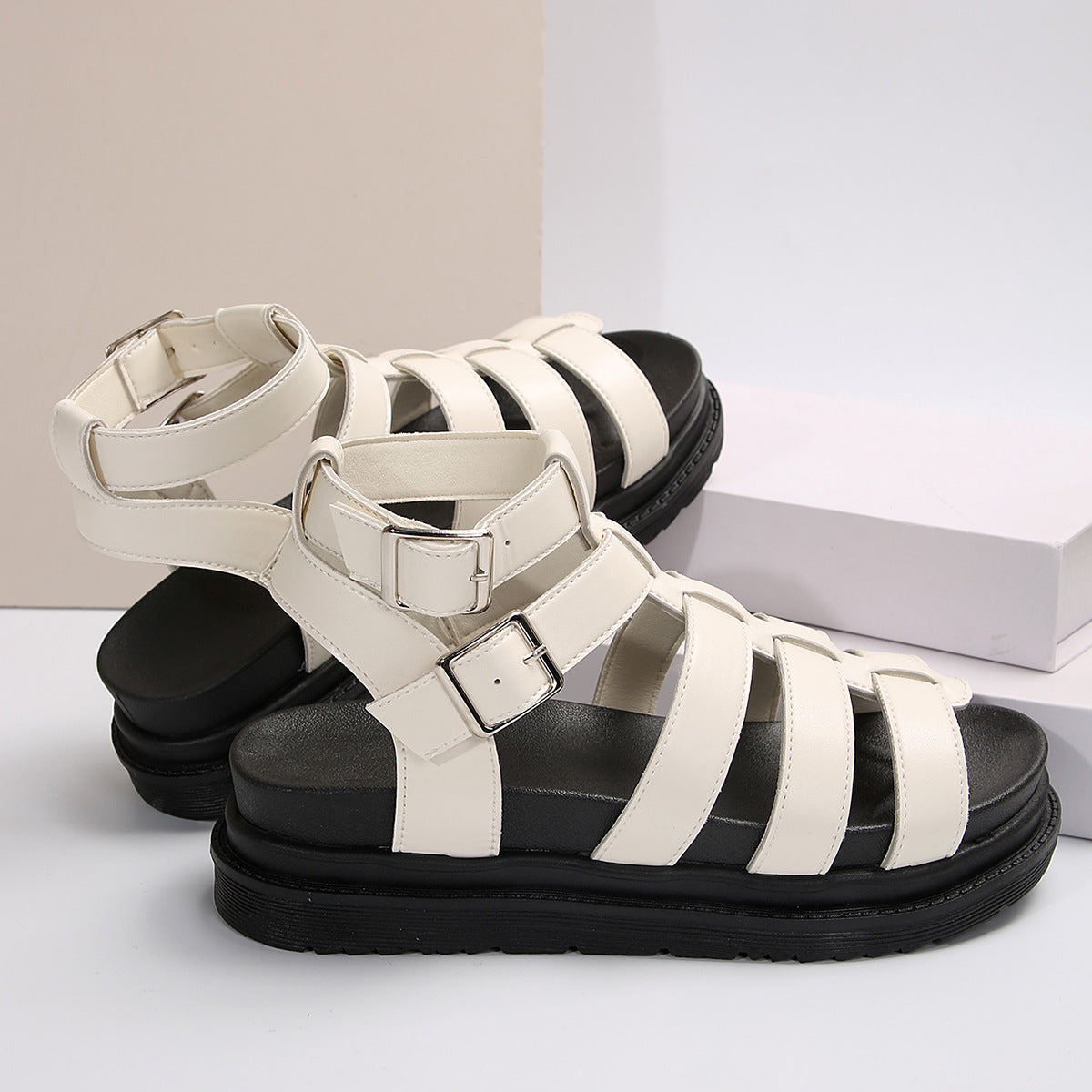 Hollow-out Belt Buckle Platform Pig Cage Sandals Women's Foreign Trade Roman Shoes
