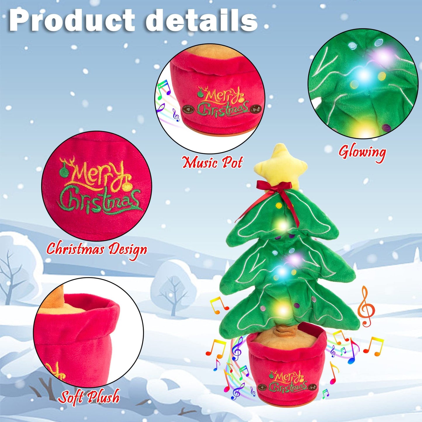 Dancing Christmas Toys Funny Tree Repeat Talking Electronic Plush Toys Can Sing Record Lighten Early Education Funny Gift Christmas