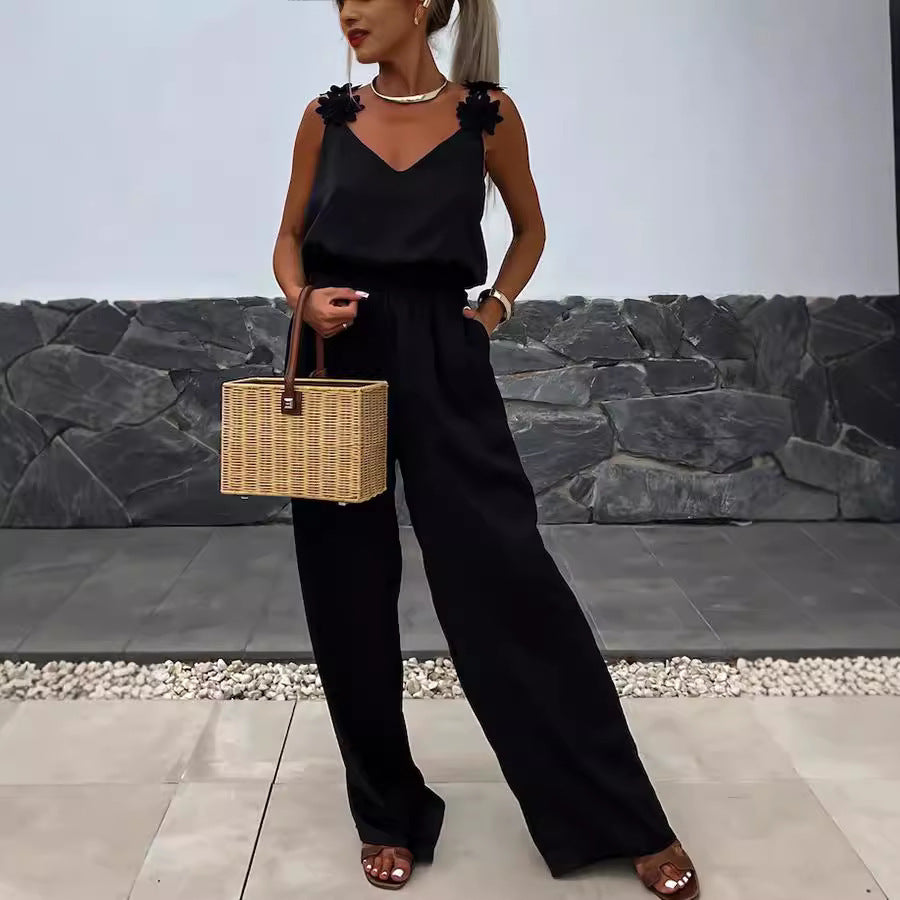 Casual Loose Women's Wear New Suspender Sleeveless Pocket Jumpsuit