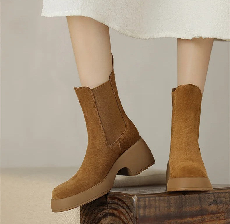 Women's Elastic Mouth Suede Platform Boots