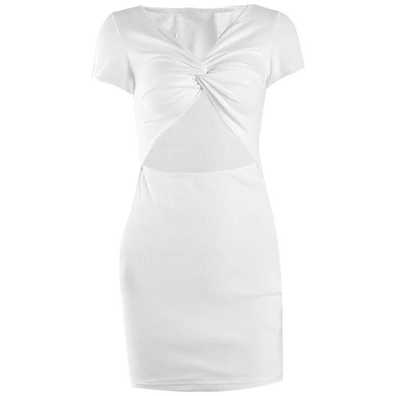 Navel Slimming Hollow Out V-neck Short Sleeve Dress
